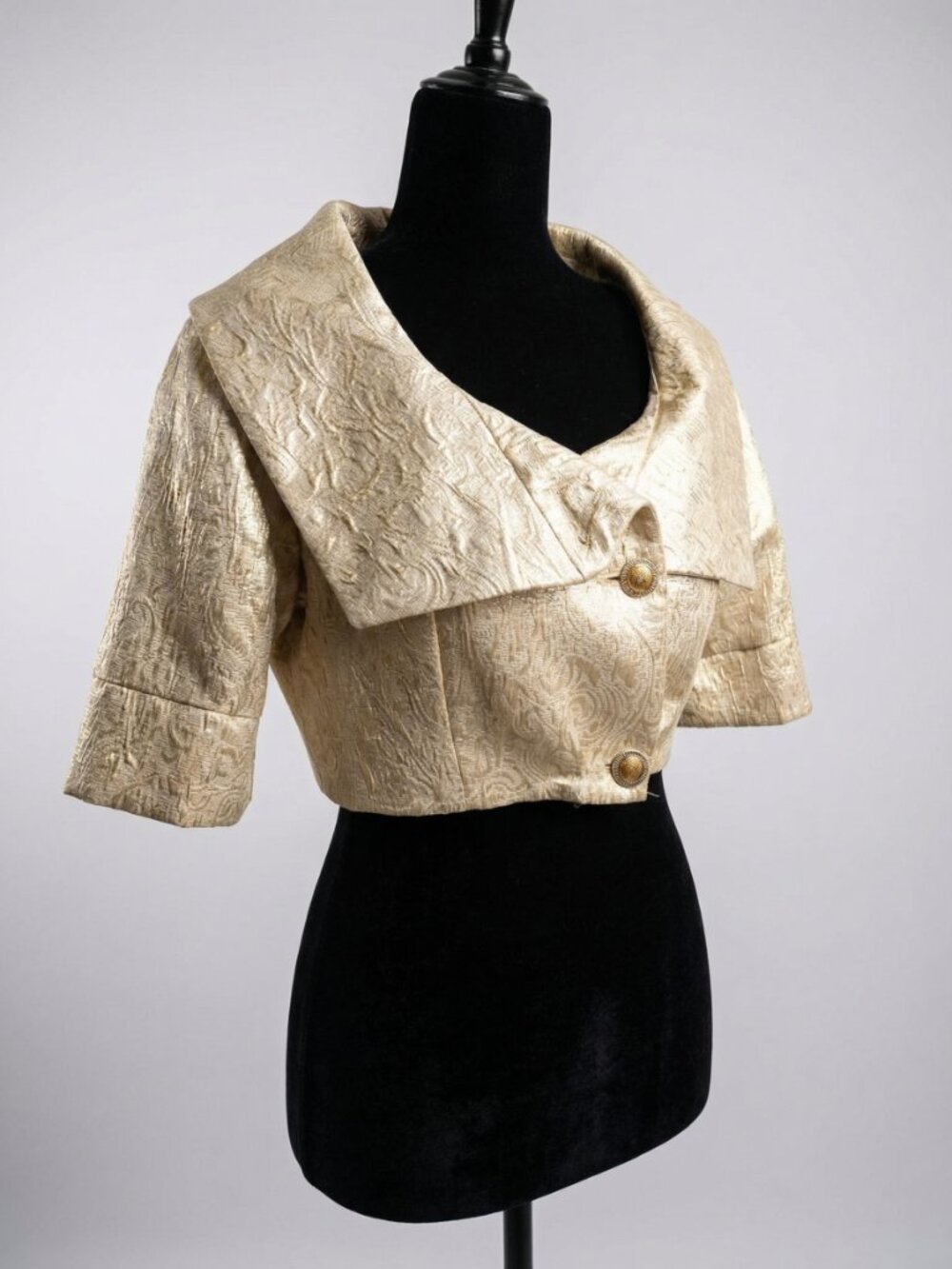 Gold Metallic Brocade Jacquard Blazer Jacket Cropped 8